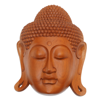 Mahogany wood mask, 'Beatific Buddha' - Mahogany Wood Mask of Buddha
