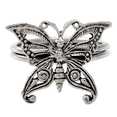 Sterling silver cocktail ring, 'Butterfly' - Sterling Silver Cocktail Ring from India Fair Trade Jewelry