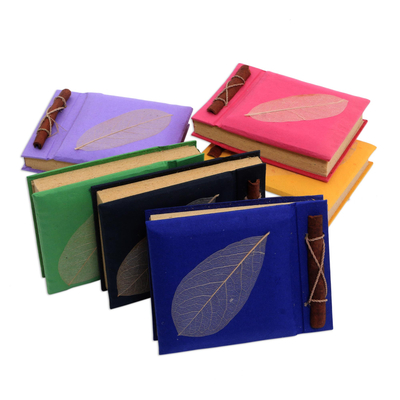 Natural fiber notebooks, 'Nature's Gift' (set of 6) - Natural Fiber Notebooks (Set of 6)