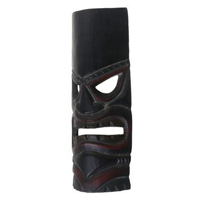 Wood mask, 'Papua Shield' - Hand Carved Albesia Wood Wall Mask from Bali