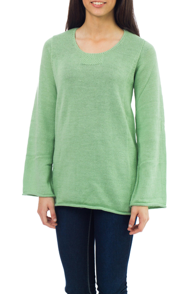 Alpaca blend sweater, 'Mint Charisma' - Women's Alpaca Wool Blend Pullover Sweater
