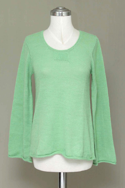 Alpaca blend sweater, 'Mint Charisma' - Women's Alpaca Wool Blend Pullover Sweater