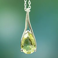 Lemon quartz pendant necklace, 'Kashmir Kisses' - Lemon quartz pendant necklace