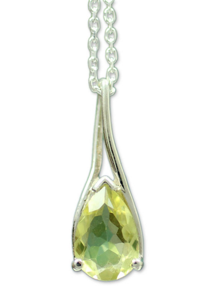 Lemon quartz pendant necklace, 'Kashmir Kisses' - Lemon quartz pendant necklace