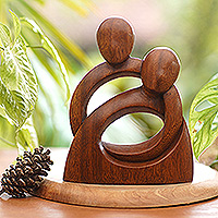 Wood sculpture, 'Eternity of Love' - Romantic Wood Sculpture