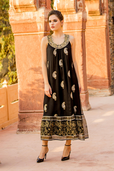 Viscose shift dress, 'Paisley Glitz' - Paisley Pattern Viscose Shift Dress from India