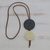 Glass and leather pendant necklace, 'Blue Eclipse' - Blue Glass and Leather Pendant Necklace from Brazil