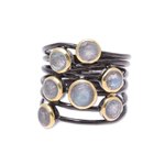 Gold accented labradorite cocktail ring, 'Dewy Morn' - Gold Accent Labradorite Multi-Stone Cocktail Ring from India