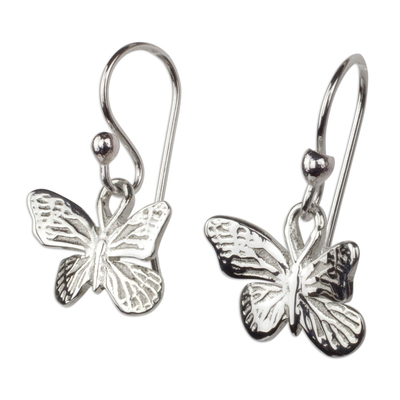 Sterling silver dangle earrings, 'Monarch Butterfly' - Fair Trade Taxco Silver Butterfly Dangle Earrings