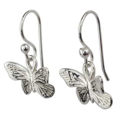 Sterling silver dangle earrings, 'Monarch Butterfly' - Fair Trade Taxco Silver Butterfly Dangle Earrings