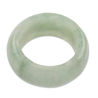 Jade band ring, 'Pale Green Halo' (10 mm) - Artisan Crafted 10 mm Wide Band Ring of Guatemalan Jade