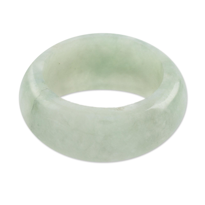 Jade band ring, 'Pale Green Halo' (10 mm) - Artisan Crafted 10 mm Wide Band Ring of Guatemalan Jade