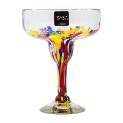 Blown glass margarita glasses, 'Confetti Festival' (set of 5) - Set of 5 Multicolor Hand Blown Glass Margarita Glasses