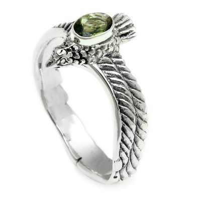 Men's peridot ring, 'Peace Messenger' - Men's Hand Crafted Peridot and Sterling Silver Ring