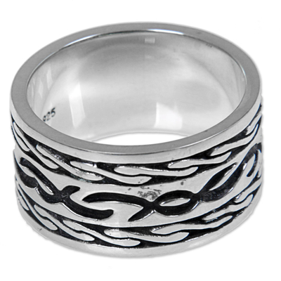 Sterling silver band ring, 'Kuta Wave' - Hand Made Sterling Silver Band Ring from Indonesia