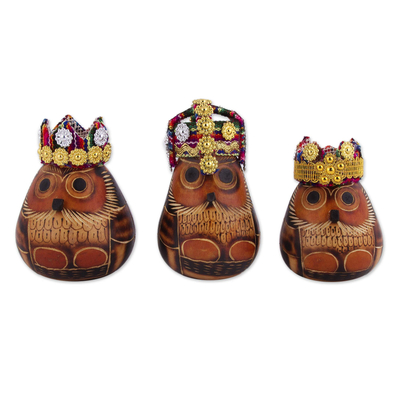 Kürbisfiguren, (3er-Set) - Eulen-Dreikönigs-Kürbisfiguren aus Peru (3er-Set)
