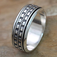 Men's sterling silver meditation spinner ring, 'Long Journey'