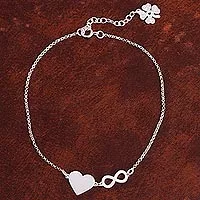 Sterling silver anklet, 'Love Infinite' - Sterling Silver Heart Pendant Anklet from Peru