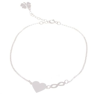 Sterling silver anklet, 'Love Infinite' - Sterling Silver Heart Pendant Anklet from Peru