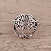 Sterling silver cocktail ring, 'Majestic Jali Tree'
