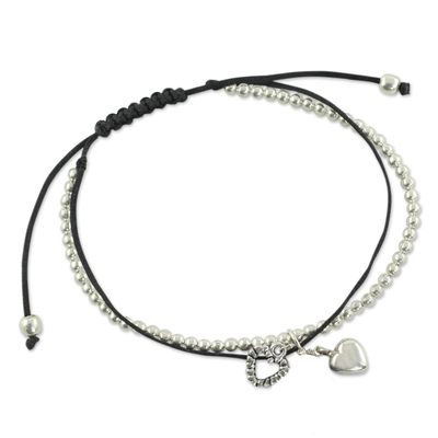 Sterling silver beaded charm bracelet, 'In the Name of Love' - Sterling Silver Heart Theme Charm Bracelet