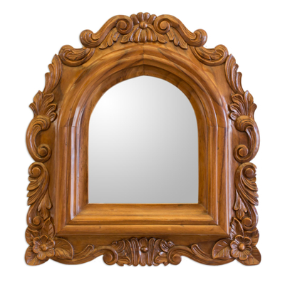 Guatemalan Colonial Style Carved Wood Wall Mirror