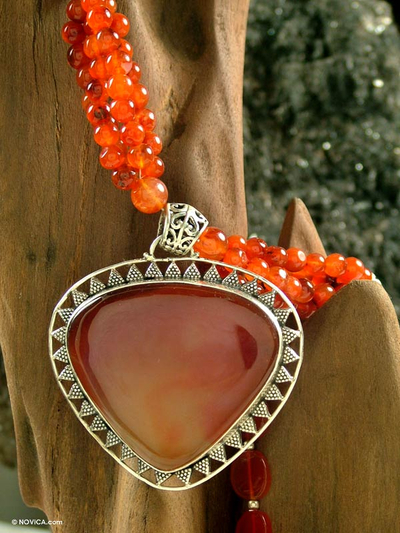 Carnelian pendant necklace, 'Autumn Blaze' - Carnelian Pendant Necklace