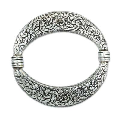 Sterling silver bangle bracelet, 'Blossoming Majesty' - Sterling silver bangle bracelet