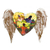 Iron wall sculpture, 'Winged Heart with Lilies' - Mexican Heart Sculpture with Diego Rivera Images thumbail