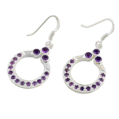 Amethyst dangle earrings, 'Trifecta' - Sterling Silver Dangle Earrings with Amethyst