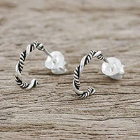 Sterling silver half-hoop earrings, 'Light and Dark' - Sterling Silver Half Hoop Earrings with a Combination Finish