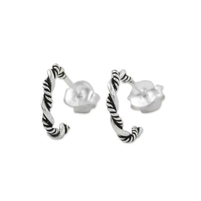 Sterling silver half-hoop earrings, 'Light and Dark' - Sterling Silver Half Hoop Earrings with a Combination Finish