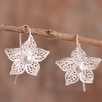 Sterling silver filigree drop earrings, 'Bright Petals' - Floral Sterling Silver Filigree Drop Earrings from Peru