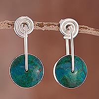 Chrysocolla dangle earrings, 'Magic Circle' - Andean Sterling Silver and Chrysocolla Dangle Earrings