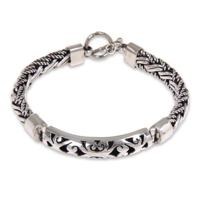 Sterling silver braided bracelet, 'Telaga Waja River' - Handcrafted Sterling Silver Bracelet from Bali