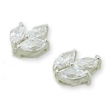 Cubic zirconia stud earrings, 'Petal Triad' - Cubic Zirconia Petal Stud Eearrings