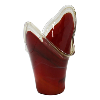 Handblown art glass vase, 'Ruby Riches' - Artisan Crafted Murano Inspired Art Glass Vase