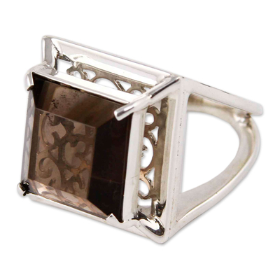 Smoky quartz cocktail ring, 'Charm of Lima' - Artisan Crafted Smoky Quartz Ring Peru Jewelry