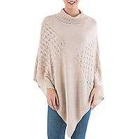 Knit poncho, 'Beige Reality Squared'