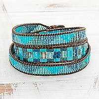 Glass beaded wrap bracelet, 'Country River' - Colorful Glass Beaded Wrap Bracelet from Guatemala