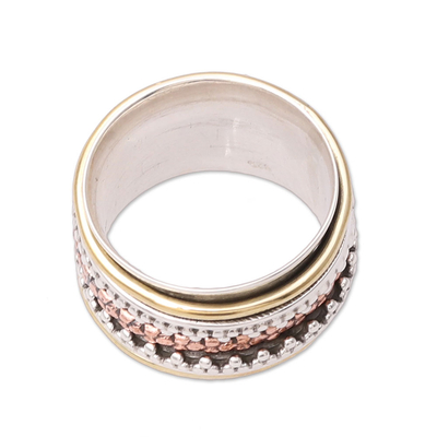 Sterling silver spinner ring, 'Royal Trance' - Dot Motif Sterling Silver Spinner Ring from India