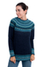 100% alpaca sweater, 'Playful Navy Blue' - Navy Blue 100% Alpaca Pullover Patterned Peruvian Sweater thumbail