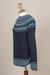 100% alpaca sweater, 'Playful Navy Blue' - Navy Blue 100% Alpaca Pullover Patterned Peruvian Sweater (image 2e) thumbail