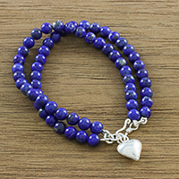 Lapis lazuli beaded bracelet, 'Seaside Love'