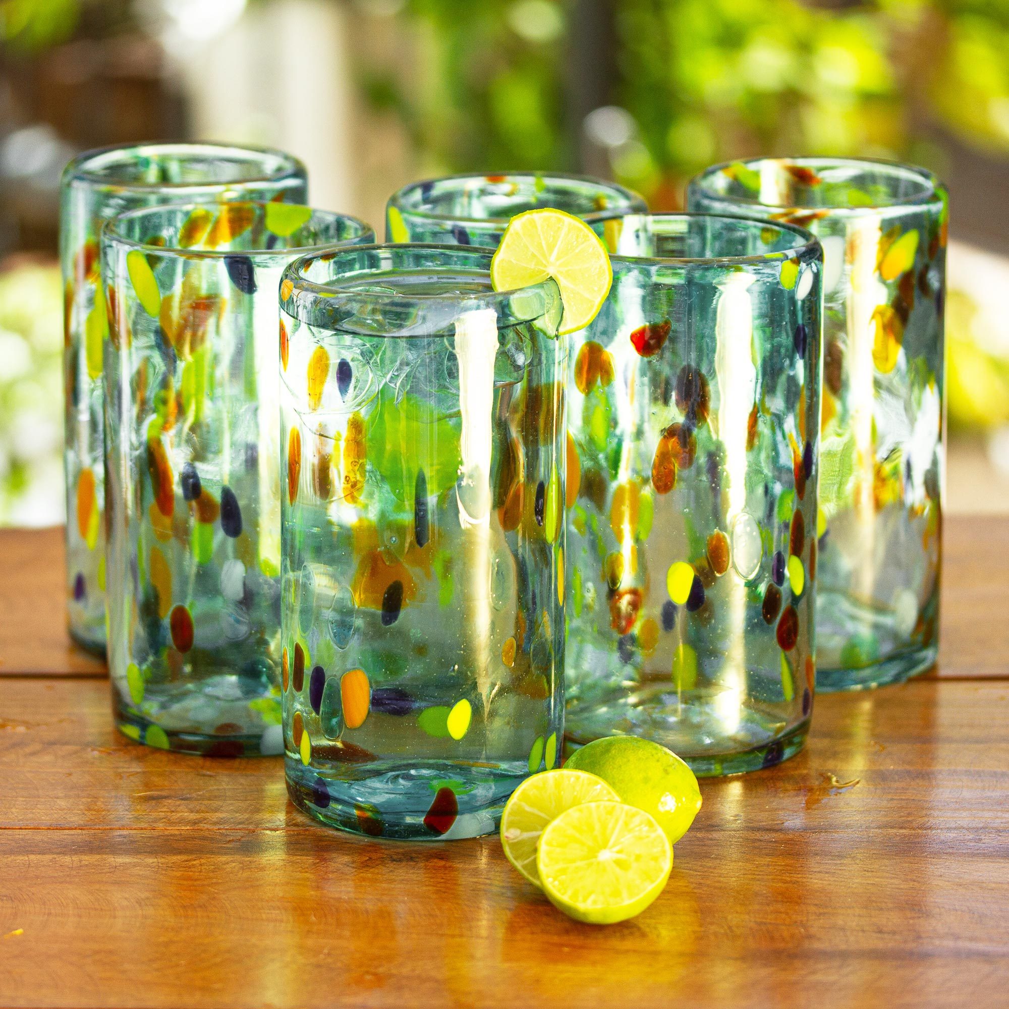 Hand Crafted Blown Glass Tumblers (set of 6) - Sky Rainbow