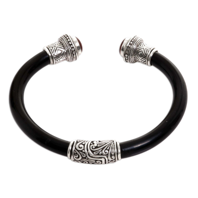 Garnet cuff bracelet, 'Untouched Romance' - Garnet Sterling Silver Rubber Cuff Bracelet from Indonesia