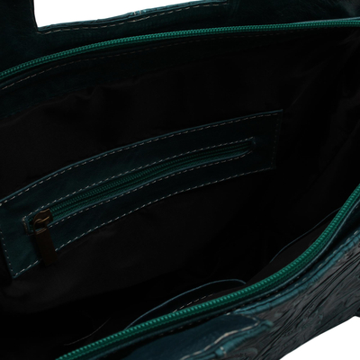 Lederhandtasche - Handgefertigte waldgrüne Handtasche mit geprägtem Ledergriff