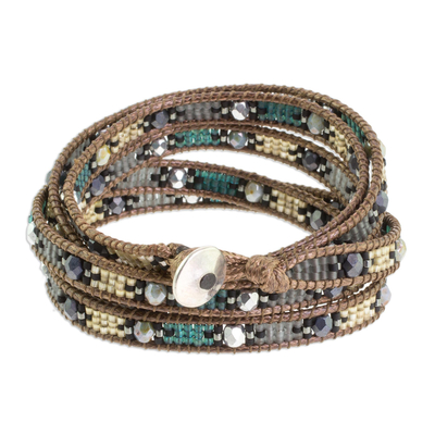 Glass beaded wrap bracelet, 'Fleeting Star' - Shining Glass Beaded Wrap Bracelet from Guatemala