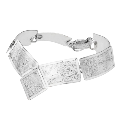 Sterling silver link bracelet, 'Windows of Texture' - Contemporary Handcrafted Textured Sterling Silver Bracelet