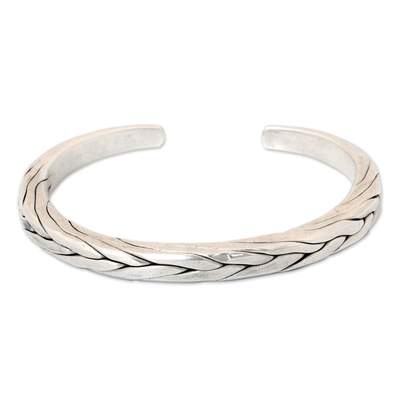 Men's sterling silver cuff bracelet, 'Hill Tribe Braid' - Men's Handcrafted Sterling Silver Cuff Bracelet